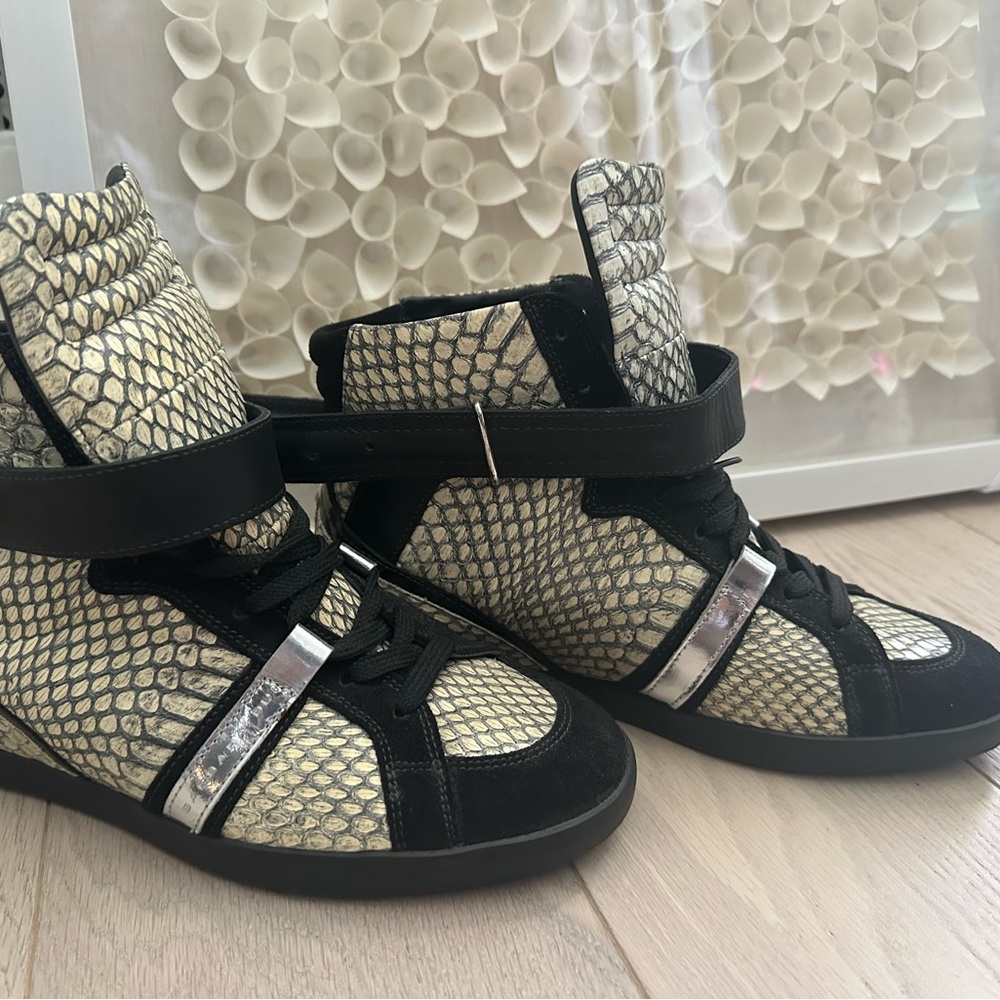 Barbara Bui Black and Cream Python High-Top Sneakers